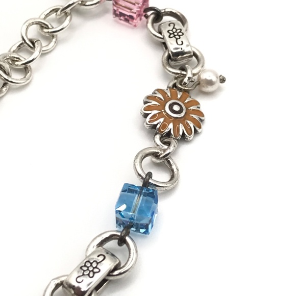 Brighton Charm Bracelet Bloom From Within Silver Plate & Enamel Heart & Flowers - Picture 5 of 10